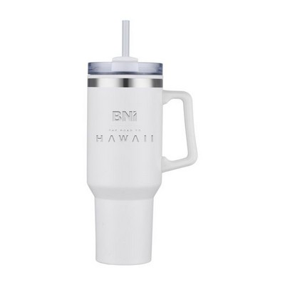 40oz Double Wall Insulated Travel Mug With Handle And Straw