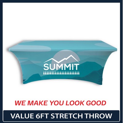 Value - 6' x 30"Top x 29"H - 4 Sided Hemmed Stretch Table Throw (Full Coverage Dye Sublimation)