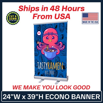 24" x 39" Econo Retractable (Graphic & Hardware Package) - (No-Curl Hybrid Media) Printed in the USA
